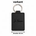 Gepersonaliseerde Sleutelhanger met Naam – Zwarte Kunstleren Sleutelhanger – Rechthoekig – Gravure Voor- en Achterkant – Contactgegevens – Autosleutelhanger – 40 mm – Persoonlijk Cadeau