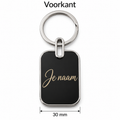 Sleutelhanger met Naam – Gepersonaliseerde Metalen Sleutelhanger – Zwart met Goudkleurige Gravure – Voor- en Achterkant – Contactgegevens – 30 mm – Autosleutelhanger – Persoonlijk Cadeau