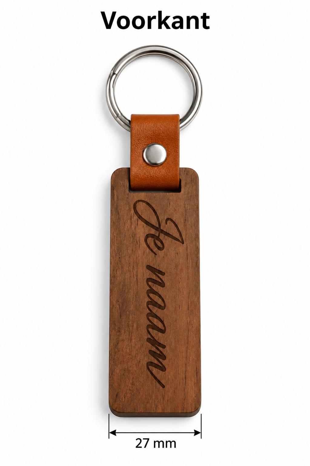 Gepersonaliseerde Houten Sleutelhanger met Naam – Sleutelhanger met Naam – Lasergravure Voor- en Achterkant – Kunstleren Lus – 27 mm – Persoonlijk Cadeau
