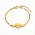 Armband met gravure en 3 hartjes - goudkleurig - verstelbaar - RVS