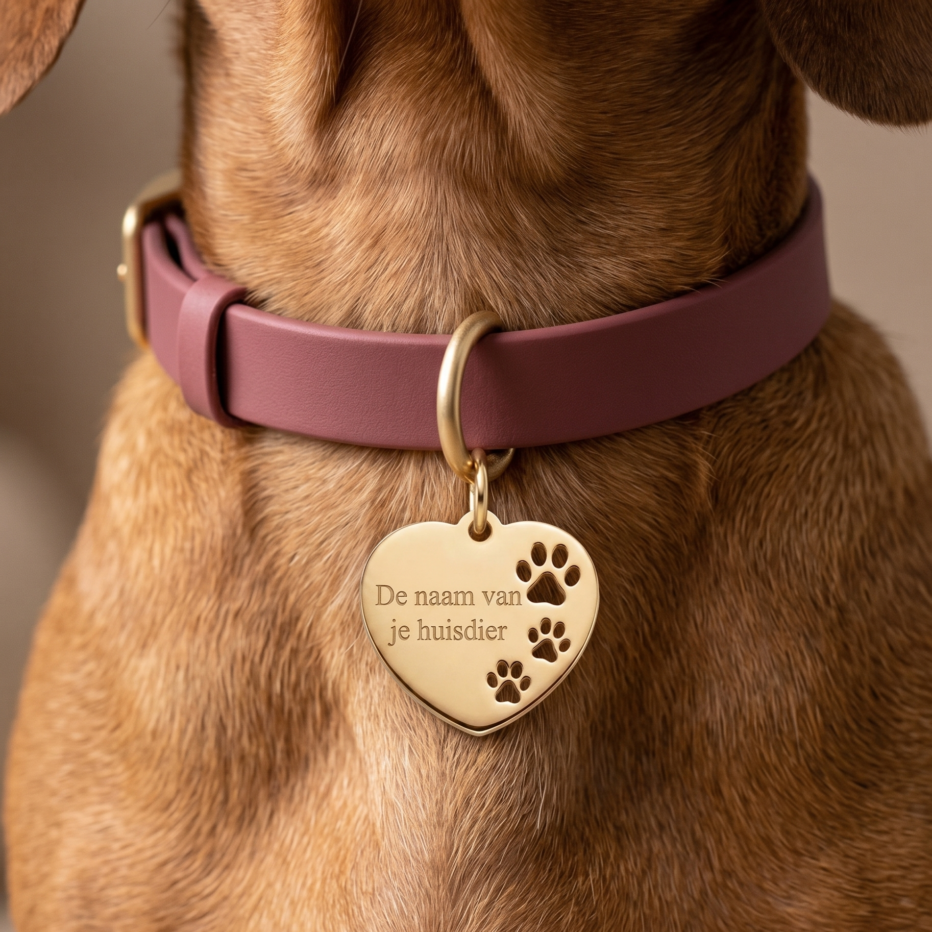 Gepersonaliseerde RVS Dierenpenning / Naamplaatje voor Huisdier – Goudkleurige Hartvormige Hondenpenning en Kattenpenning met Naam, Telefoonnummer en Adres – Penning 18 mm met Dubbelzijdige Gravure – Roestvrij Staal met Pootjes