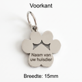 Gepersonaliseerde Hondenpenning Pootvorm - Kattenpenning / Huisdierpenning - Gegraveerde RVS ID-tag met naam, telefoonnummer en adres - Dubbelzijdig naamplaatje - Zilver - 15 mm
