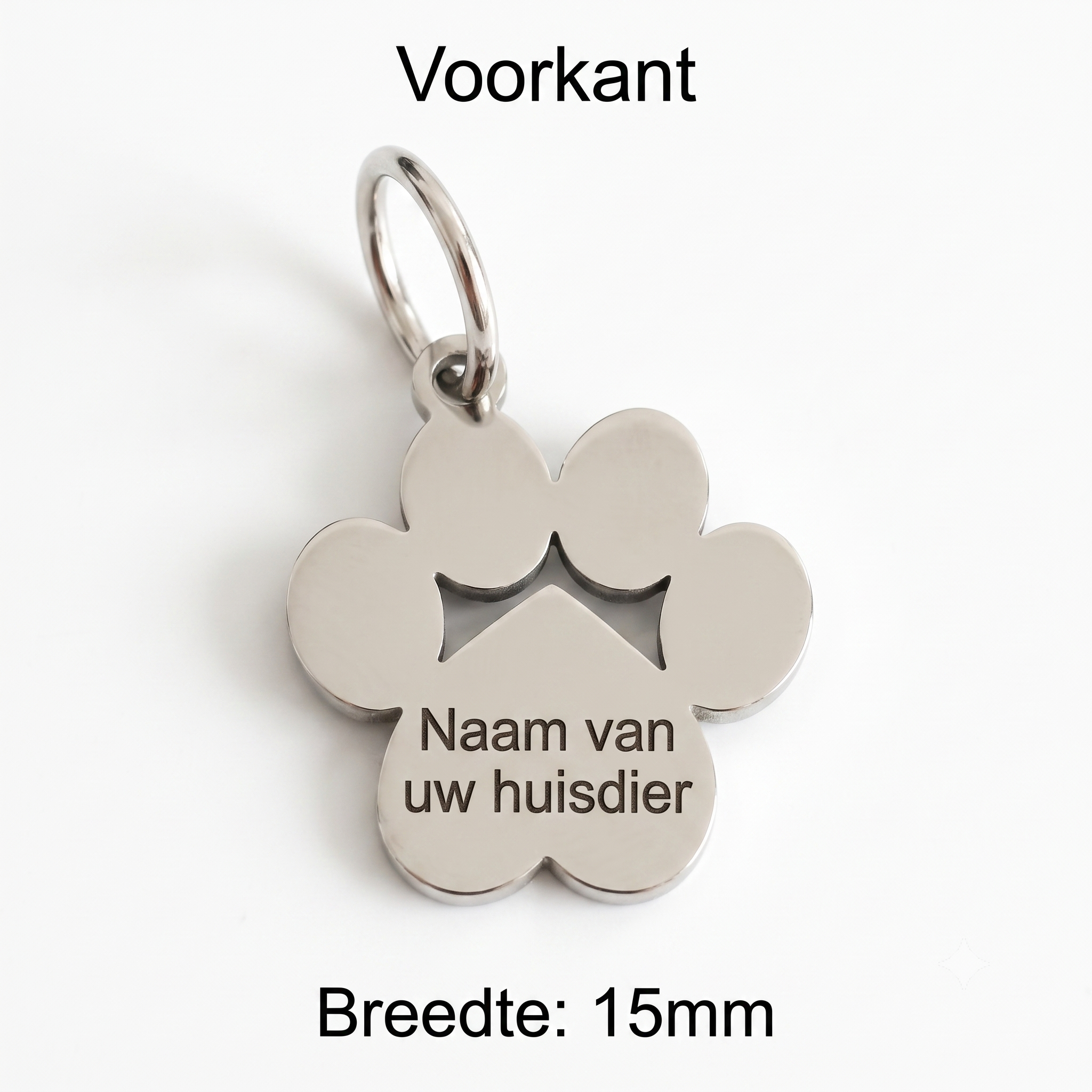 Gepersonaliseerde Hondenpenning Pootvorm - Kattenpenning / Huisdierpenning - Gegraveerde RVS ID-tag met naam, telefoonnummer en adres - Dubbelzijdig naamplaatje - Zilver - 15 mm