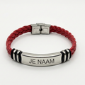 Armband met gravure rood - gevlochten band - RVS naamplaat - gepersonaliseerd