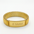 Schakelarmband met gravure goudkleurig - veermechanisme - RVS naamplaat - gepersonaliseerd
