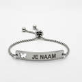 Armband met gravure en vlinderdetail - zilverkleurig - rechthoekige plaat - verstelbaar - RVS