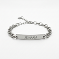 RVS armband met naamgravure – zilverkleurige schakelarmband – verstelbaar – gepersonaliseerde armband