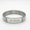 Schakelarmband met gravure zilverkleurig - veermechanisme - RVS naamplaat - gepersonaliseerd