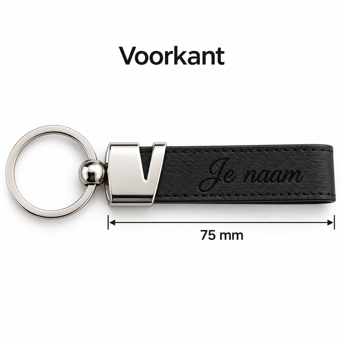 Gepersonaliseerde Sleutelhanger van Kunstleer met Naam – Gegraveerde Autosleutel Sleutelhanger – Zwart – Metalen Sleutelring – 75 mm – Persoonlijk Cadeau voor Hem en Haar Sleutelhanger met naam