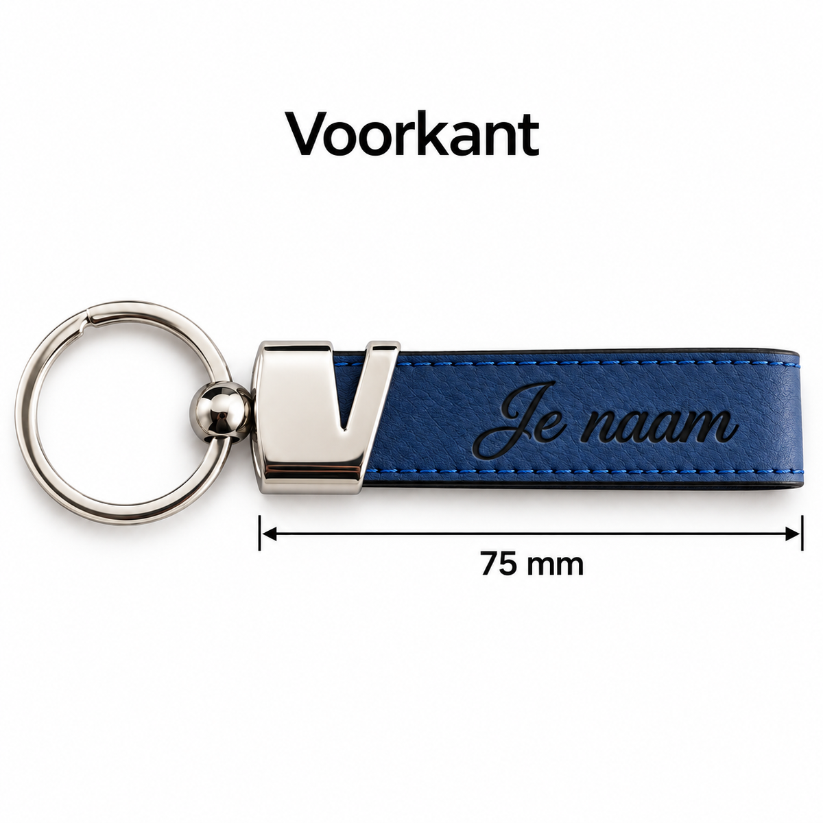 Gepersonaliseerde Sleutelhanger van Kunstleer met Naam – Gegraveerde Autosleutel Sleutelhanger – Blauw/Zwart – Metalen Sleutelring – 75 mm – Persoonlijk Cadeau voor Hem en Haar Sleutelhanger met naam