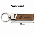 Gepersonaliseerde Sleutelhanger Kunstleer met Naam – Gegraveerde Autosleutelhanger – Bruin/Zwart – Metalen Sleutelring – 75 mm – Persoonlijk Cadeau voor Hem en Haar Sleutelhanger met naam