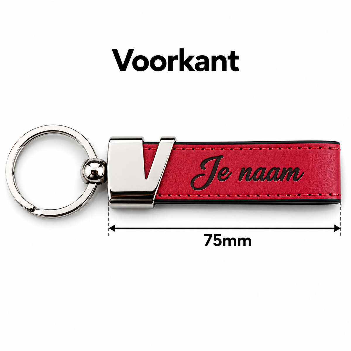 Gepersonaliseerde Sleutelhanger Kunstleer met Naam – Gegraveerde Autosleutelhanger – Rood/Zwart – Metalen Sleutelring – 75 mm – Persoonlijk Cadeau voor Hem en Haar Sleutelhanger met naam