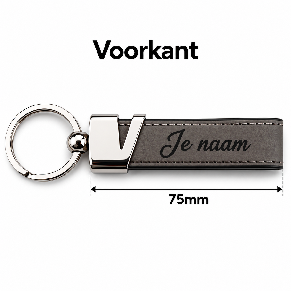 Gepersonaliseerde Sleutelhanger van Kunstleer met Naam – Gegraveerde Autosleutel Sleutelhanger – Grijs/Zwart – Metalen Sleutelring – 75 mm – Persoonlijk Cadeau voor Hem en Haar Sleutelhanger met naam