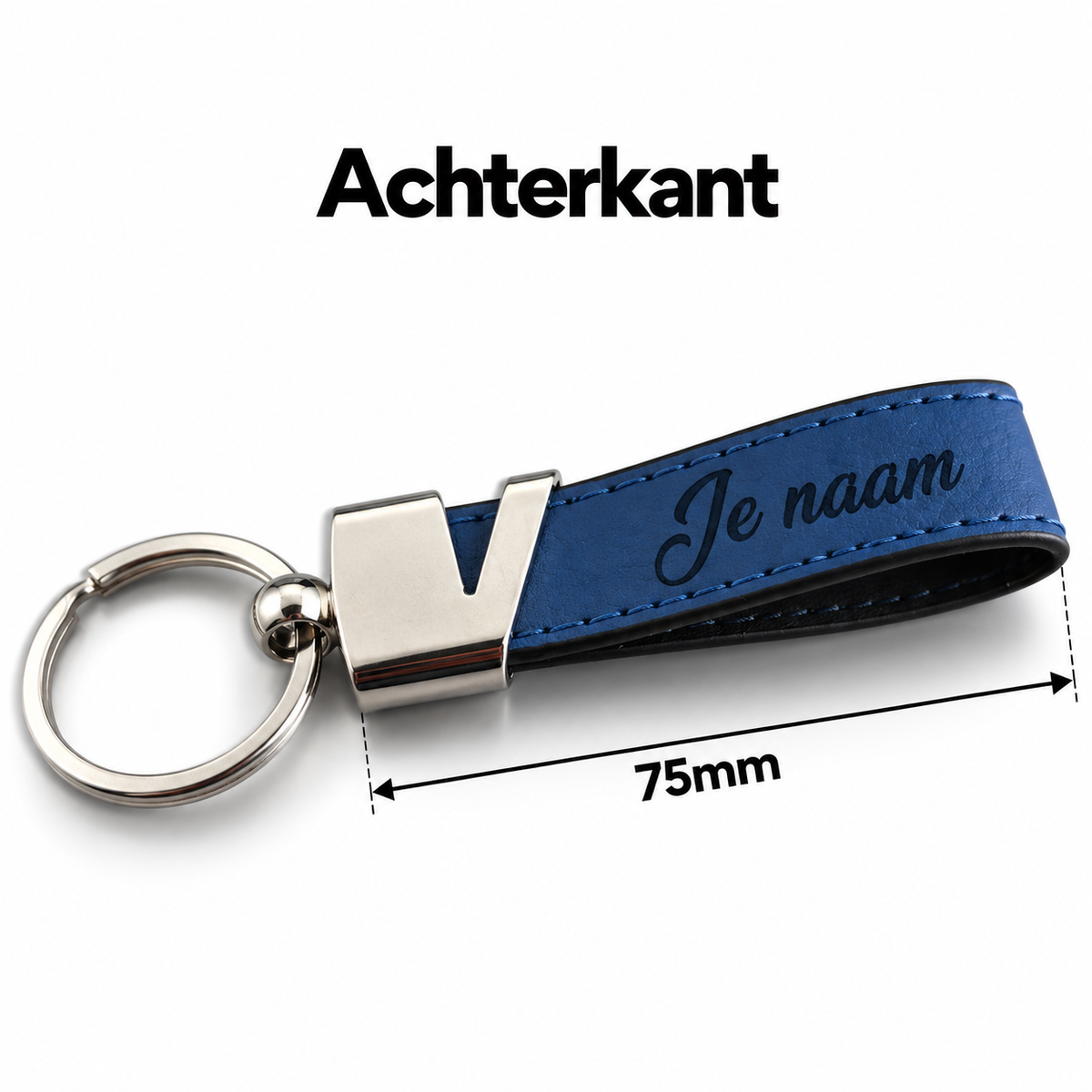 Gepersonaliseerde Sleutelhanger van Kunstleer met Naam – Gegraveerde Autosleutel Sleutelhanger – Blauw/Zwart – Metalen Sleutelring – 75 mm – Persoonlijk Cadeau voor Hem en Haar Sleutelhanger met naam