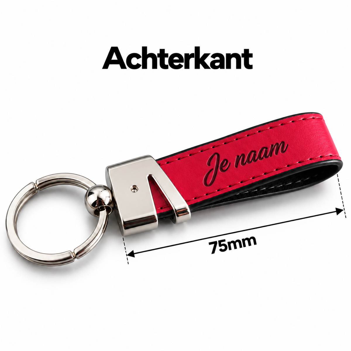 Gepersonaliseerde Sleutelhanger Kunstleer met Naam – Gegraveerde Autosleutelhanger – Rood/Zwart – Metalen Sleutelring – 75 mm – Persoonlijk Cadeau voor Hem en Haar Sleutelhanger met naam