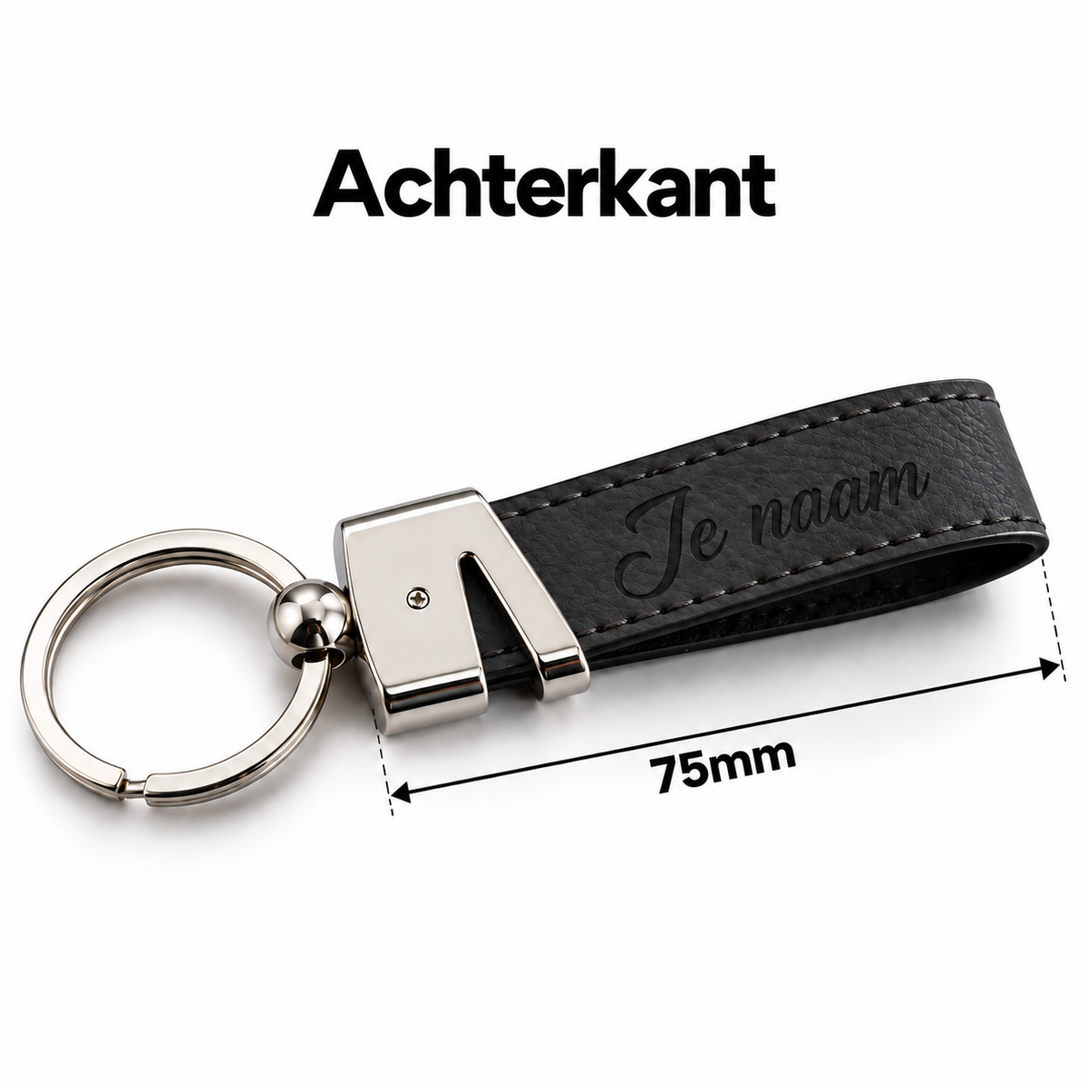 Gepersonaliseerde Sleutelhanger van Kunstleer met Naam – Gegraveerde Autosleutel Sleutelhanger – Zwart – Metalen Sleutelring – 75 mm – Persoonlijk Cadeau voor Hem en Haar Sleutelhanger met naam