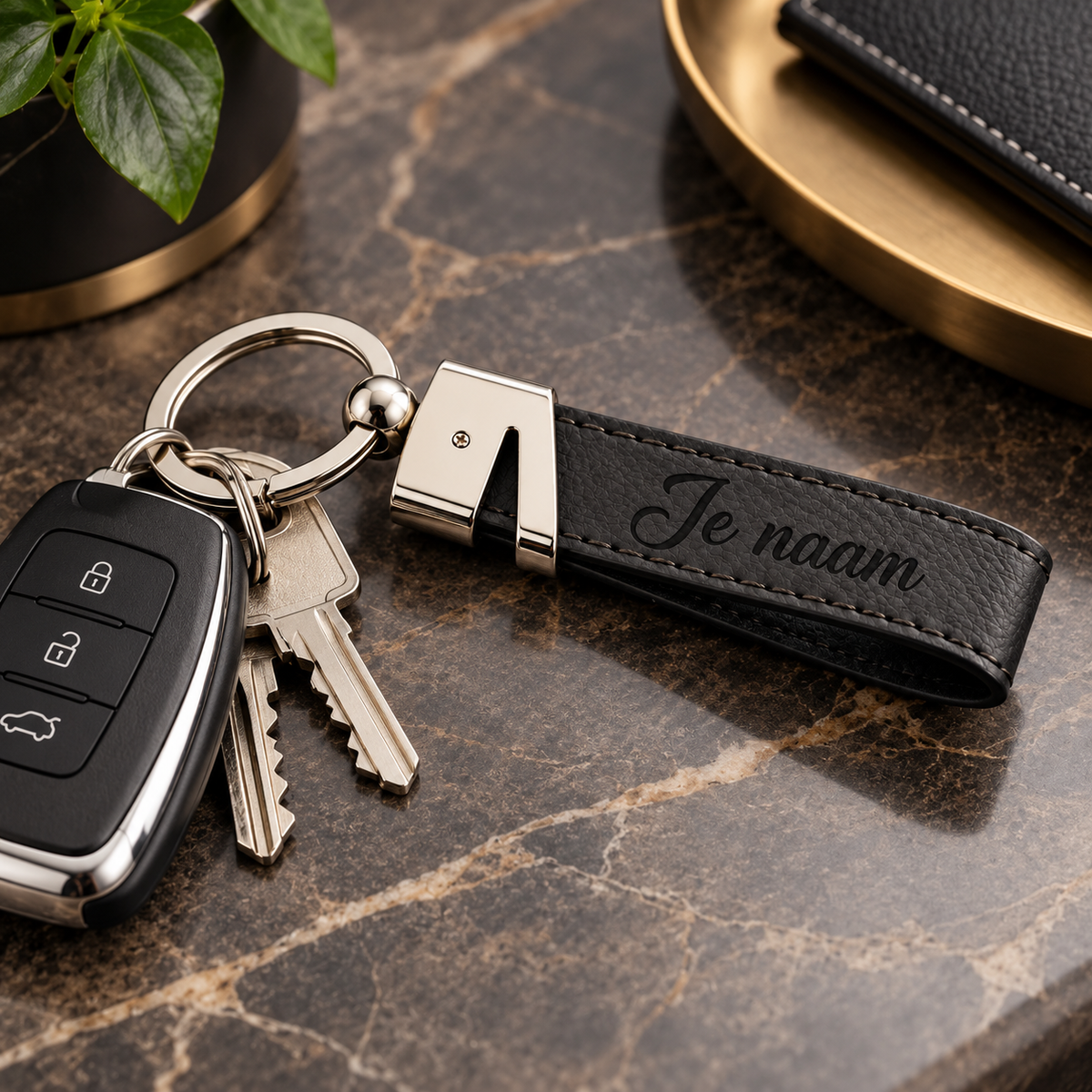 Gepersonaliseerde Sleutelhanger van Kunstleer met Naam – Gegraveerde Autosleutel Sleutelhanger – Zwart – Metalen Sleutelring – 75 mm – Persoonlijk Cadeau voor Hem en Haar Sleutelhanger met naam
