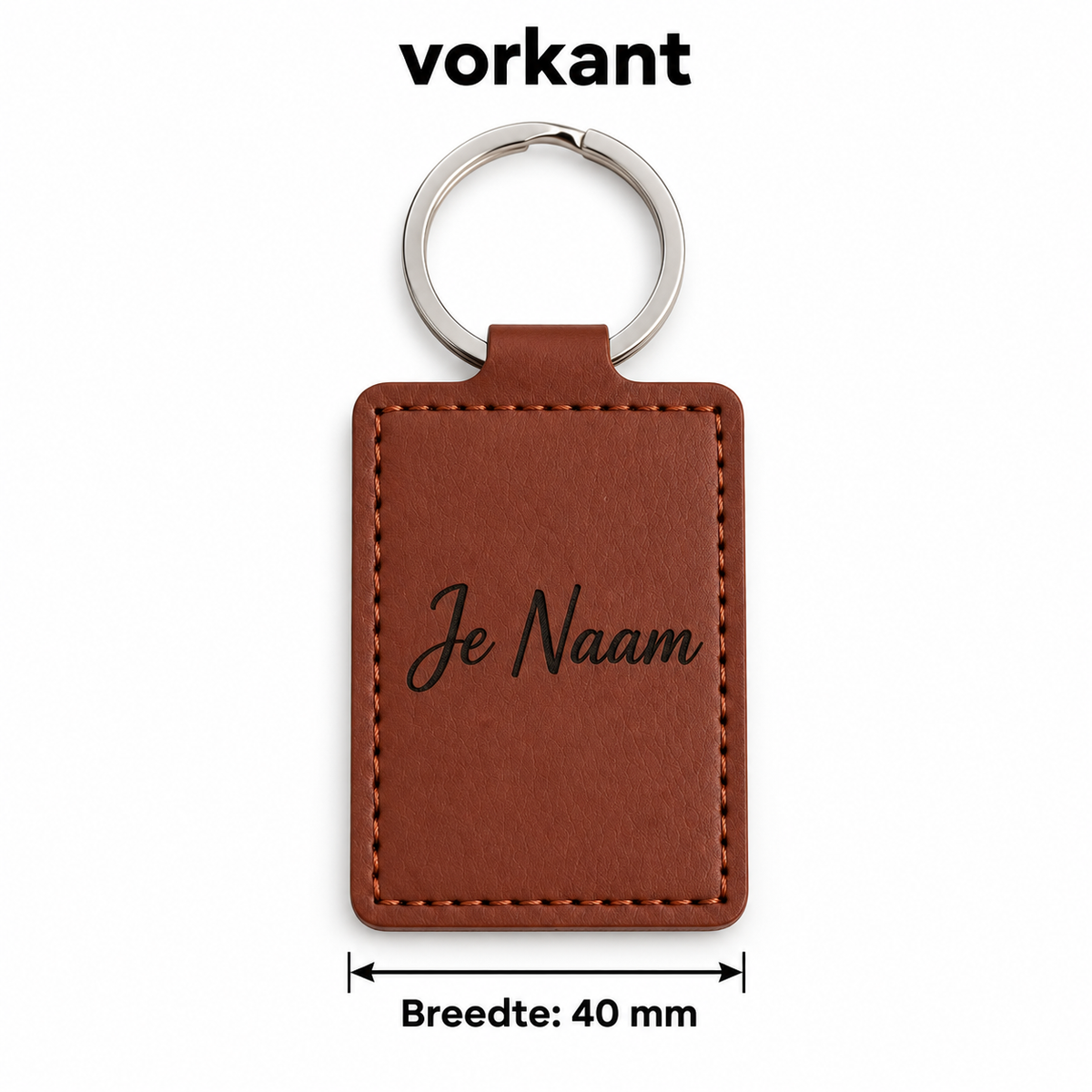 Gepersonaliseerde Sleutelhanger met Naam – Rechthoekige Kunstleren Sleutelhanger – Bruin – Gegraveerde Autosleutelhanger – Contactgegevens Achterkant – 40 mm – Persoonlijk Cadeau