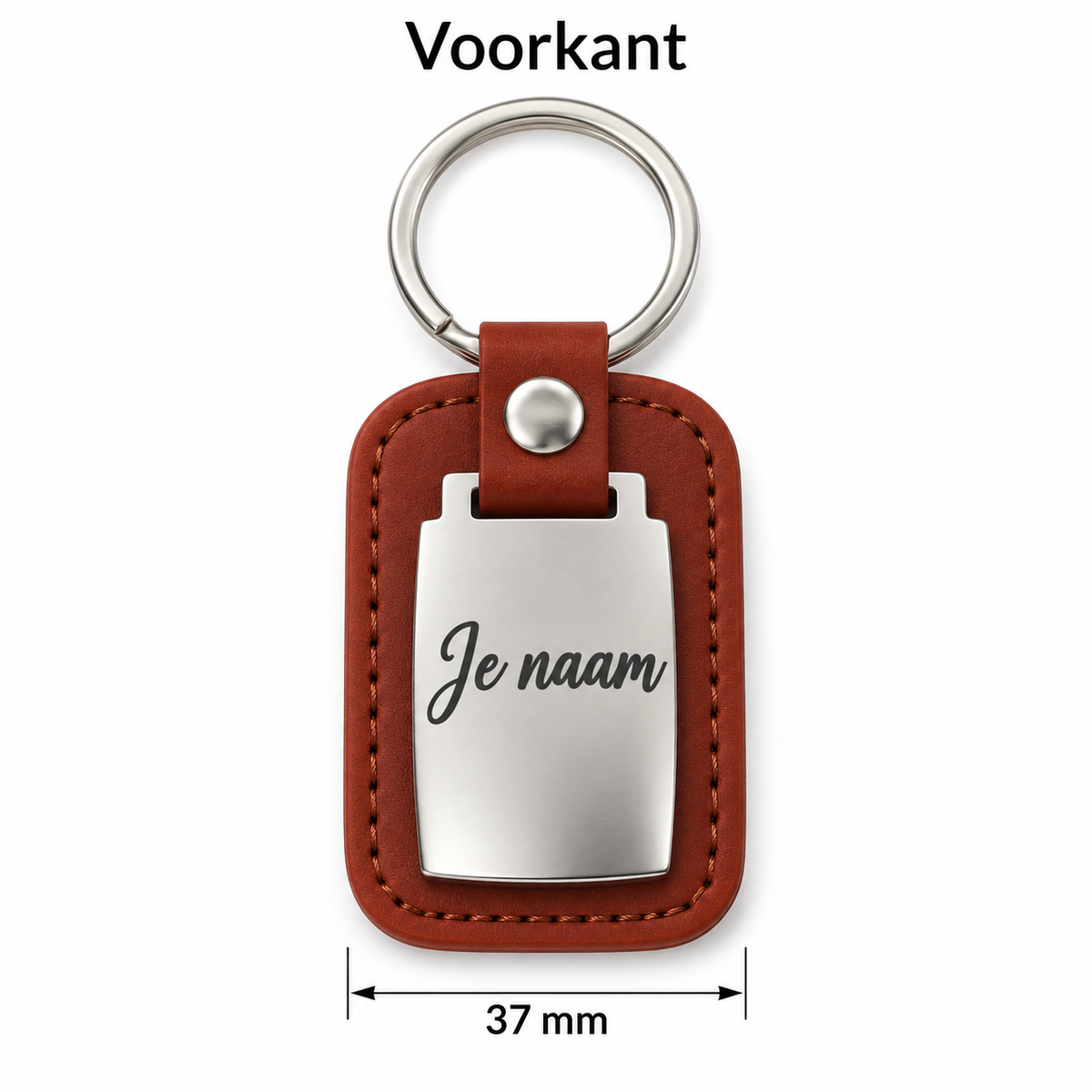 Gepersonaliseerde Sleutelhanger met Naam – Kunstleer & Metaal – Gravure Voor- en Achterkant – Autosleutelhanger – Bruin – 37 mm – Persoonlijk Cadeau