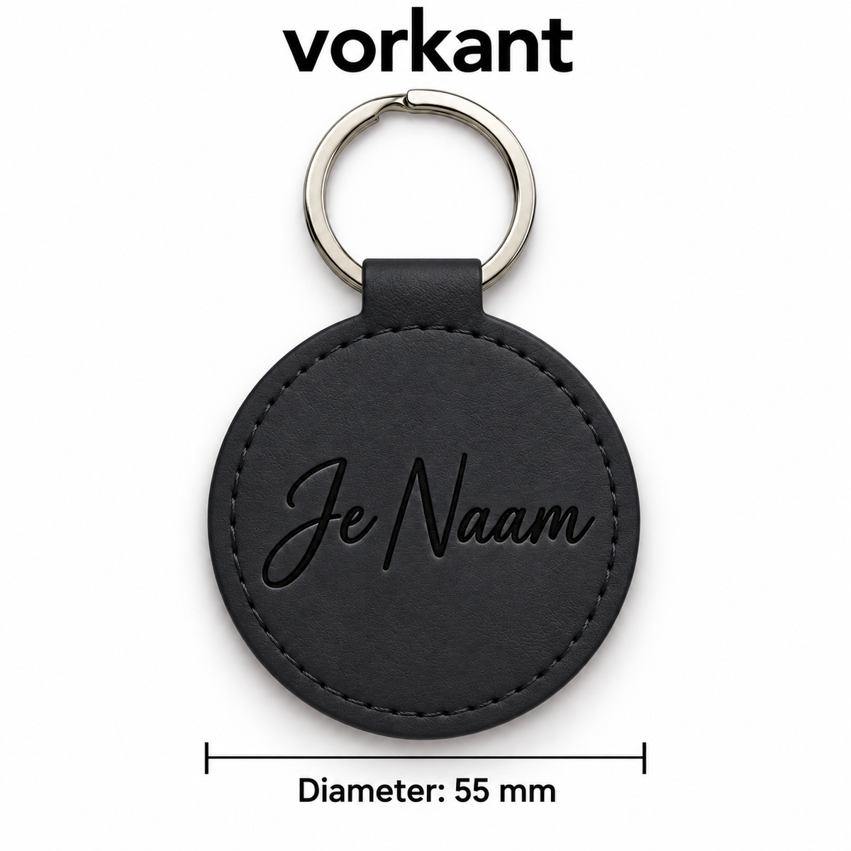 Gepersonaliseerde Ronde Sleutelhanger van Kunstleer met Naam – Gegraveerde Autosleutelhanger met Opbergvak voor AirTag / Muntje – Zwart – 55 mm – Persoonlijk Cadeau Sleutelhanger met naam