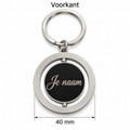 Gepersonaliseerde Sleutelhanger met Naam – Sleutelhanger met naam – Draaibare Metalen Sleutelhanger – Roterende Middenplaat – Gravure Voor- en Achterkant – 40 mm – Zilver/Zwart