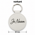 Gepersonaliseerde Ronde Sleutelhanger met Naam – Kunstleer – Wit – 55 mm – Gegraveerde Autosleutelhanger – Opbergvak voor AirTag / Muntje – Persoonlijk Cadeau – Sleutelhanger met naam