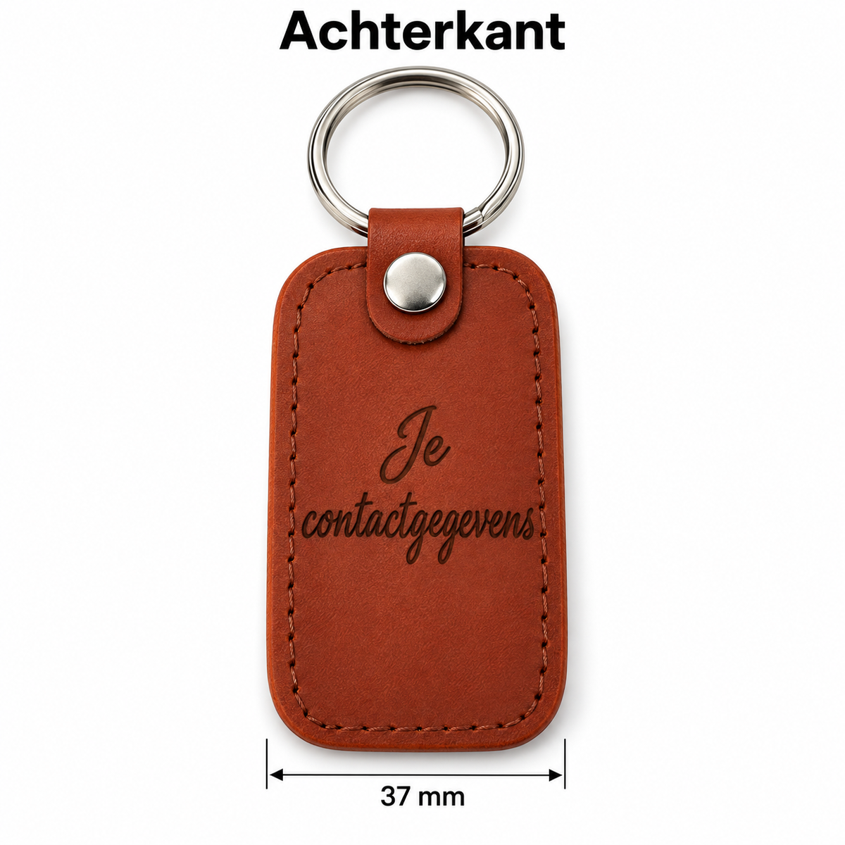 Gepersonaliseerde Sleutelhanger met Naam – Kunstleer & Metaal – Gravure Voor- en Achterkant – Autosleutelhanger – Bruin – 37 mm – Persoonlijk Cadeau