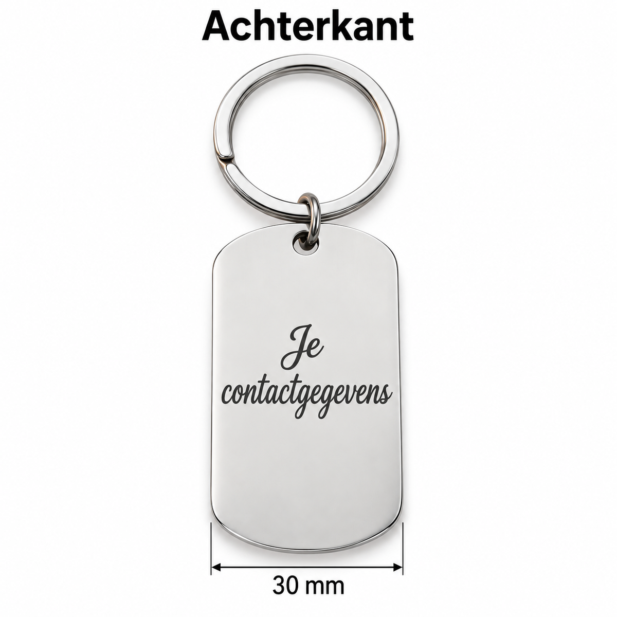Sleutelhanger met Naam – Gepersonaliseerde Metalen Sleutelhanger – Gravure Naam of Tekst – Voor- en Achterkant – Zilverkleurig – 30 mm – Autosleutelhanger – Persoonlijk Cadeau