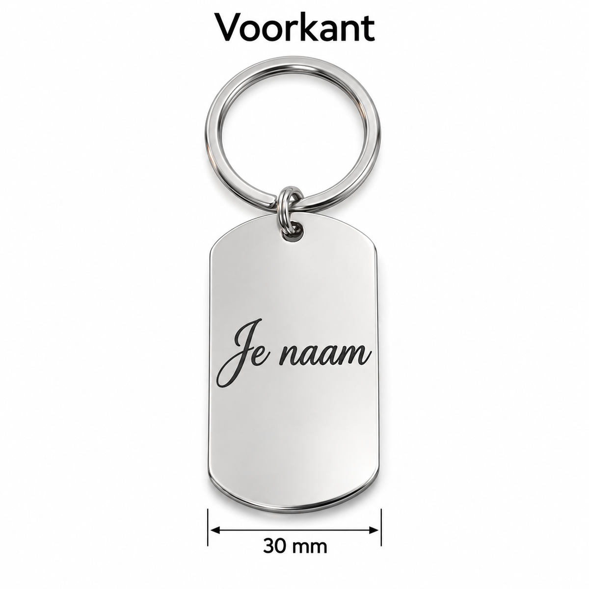Sleutelhanger met Naam – Gepersonaliseerde Metalen Sleutelhanger – Gravure Naam of Tekst – Voor- en Achterkant – Zilverkleurig – 30 mm – Autosleutelhanger – Persoonlijk Cadeau