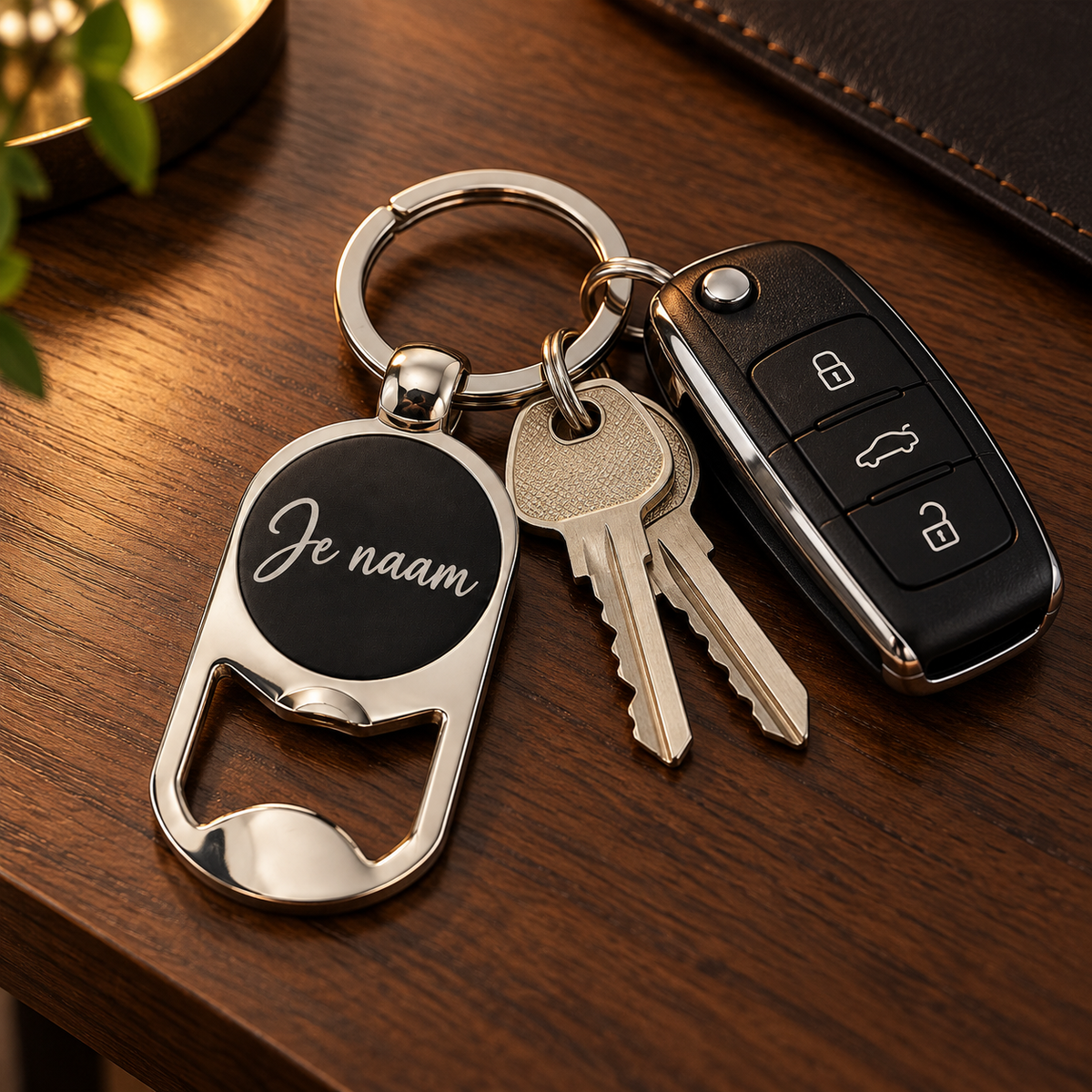 Gepersonaliseerde Flesopener Sleutelhanger met Naam – Metalen Bieropener met Gravure – Voor- en Achterkant Personaliseerbaar – Zilverkleurig – 28 mm – Persoonlijk Cadeau