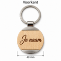 Gepersonaliseerde Houten Sleutelhanger met Naam – Sleutelhanger met Naam – Hout & Metaal – Lasergravure Voor- en Achterkant – 40 mm – Persoonlijk Cadeau