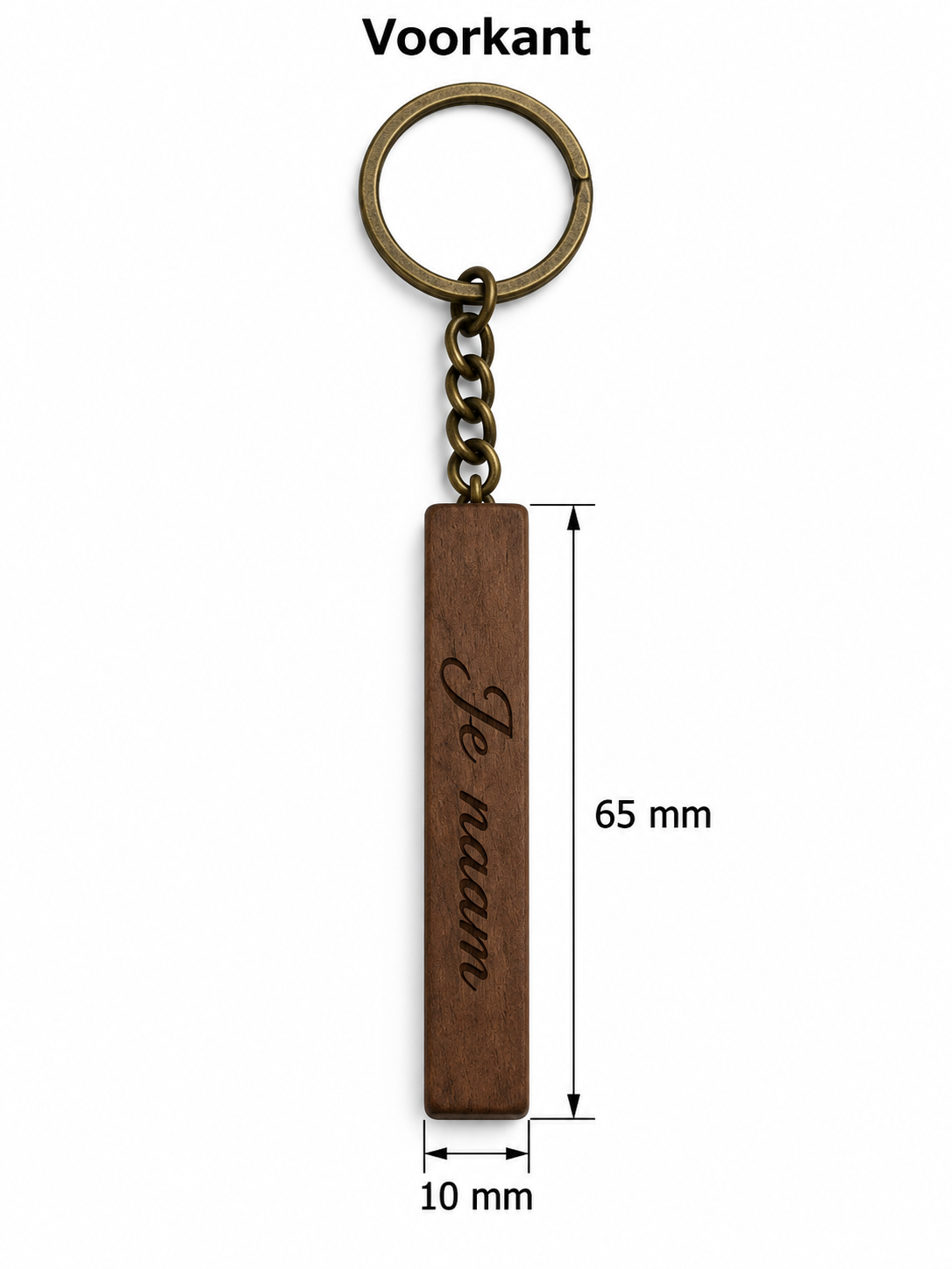Sleutelhanger met Naam – Houten Sleutelhanger Gepersonaliseerd – Lasergravure Voor- en Achterkant – 65 x 10 mm – Bruin – Vintage Sleutelring – Persoonlijk Cadeau