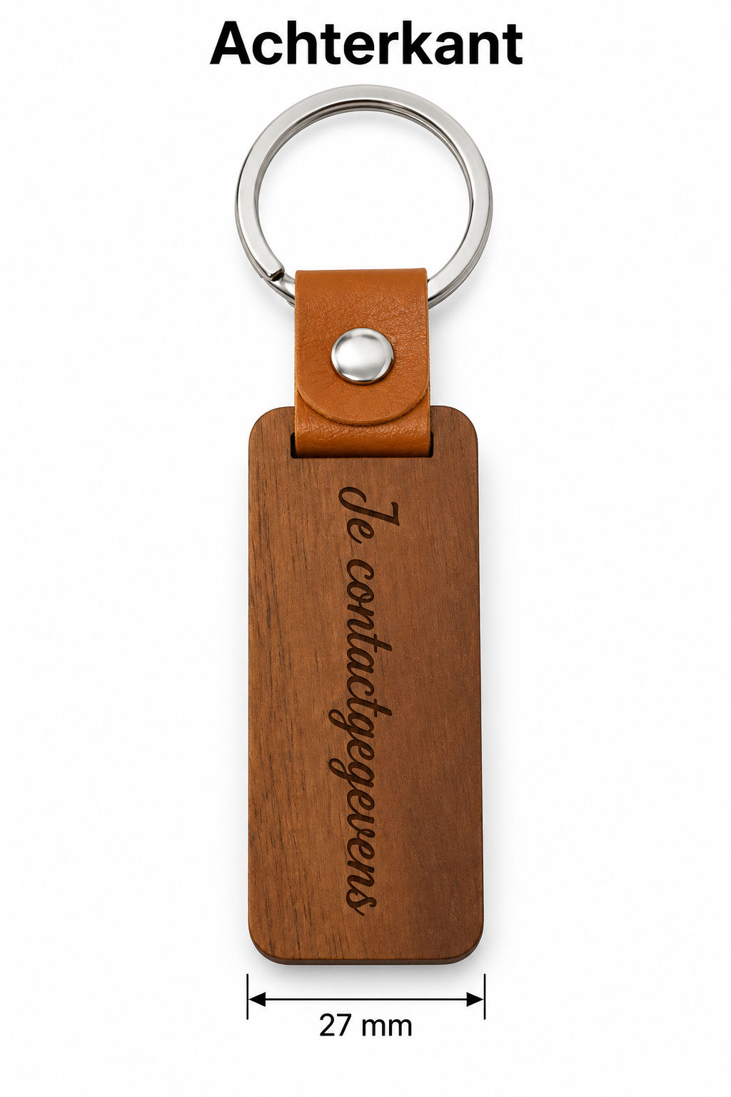 Gepersonaliseerde Houten Sleutelhanger met Naam – Sleutelhanger met Naam – Lasergravure Voor- en Achterkant – Kunstleren Lus – 27 mm – Persoonlijk Cadeau
