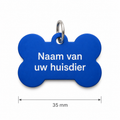 Gepersonaliseerde huisdierpenning voor hond en kat – Botvormig naamplaatje huisdier van geanodiseerd aluminium – Blauwe hondenpenning kattenpenning met gravure – Naam, telefoonnummer en adres – 35 mm