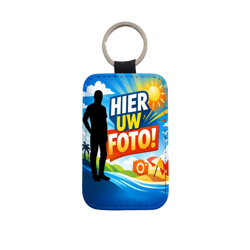 Gepersonaliseerde sleutelhanger met foto en tekst – dubbelzijdig bedrukt – rechthoekig – polyester coating