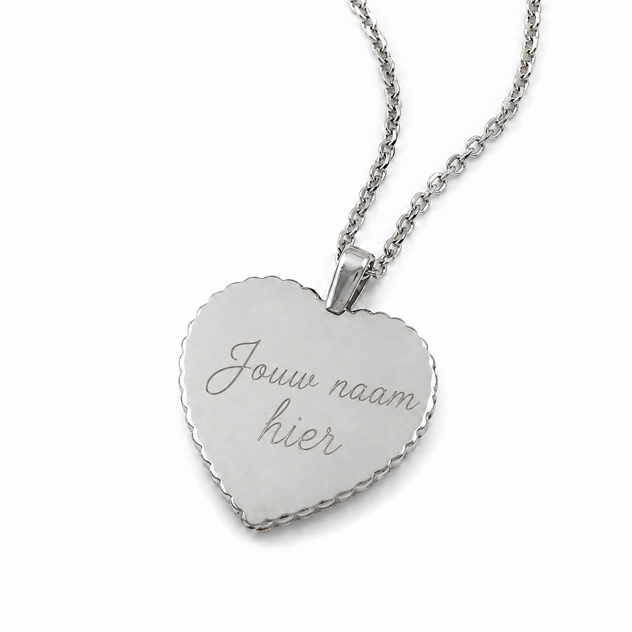 Gepersonaliseerde Hart Halsketting met Foto en Gravure – Zilverkleurige Ketting met Hartvormige Hanger – Fotoprint op Voorzijde en Naamgravure op Achterzijde – Persoonlijk Cadeau voor Haar en Hem