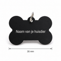 Gepersonaliseerde huisdierpenning voor hond en kat – Zwarte botvormige naamplaat huisdier van geanodiseerd aluminium – Hondenpenning kattenpenning met gravure – Naam, telefoonnummer en adres – 35 mm