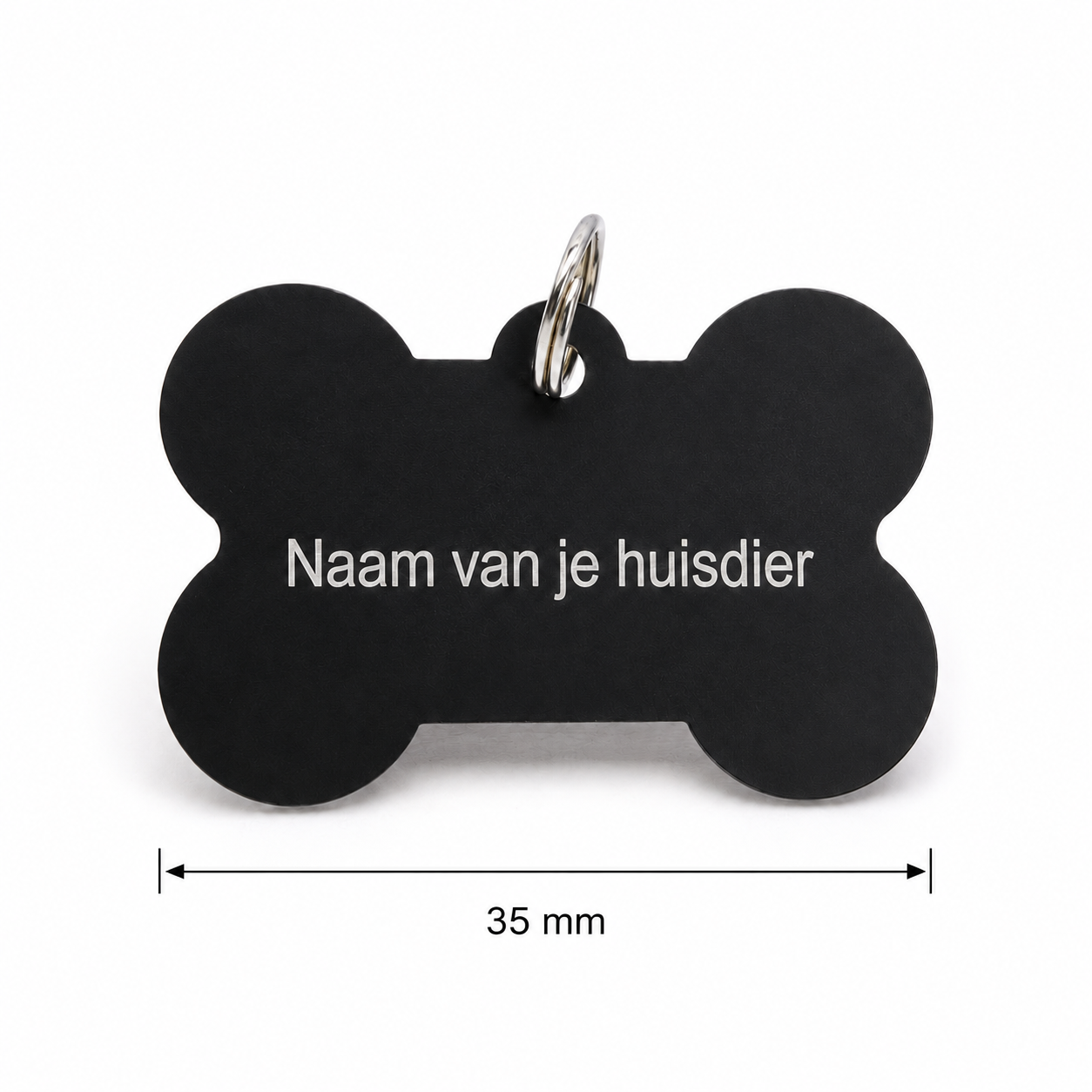 Gepersonaliseerde huisdierpenning voor hond en kat – Zwarte botvormige naamplaat huisdier van geanodiseerd aluminium – Hondenpenning kattenpenning met gravure – Naam, telefoonnummer en adres – 35 mm
