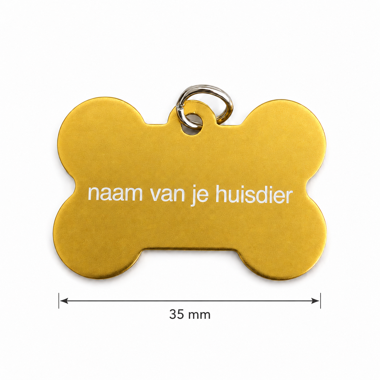 Gepersonaliseerde huisdierpenning voor hond en kat – Goudkleurige botvormige naamplaat huisdier van geanodiseerd aluminium – Hondenpenning kattenpenning met gravure – Naam, telefoonnummer en adres – 35 mm