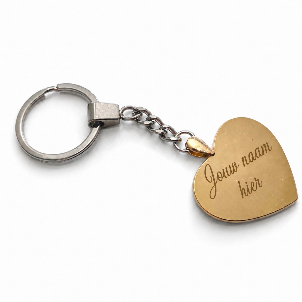 Gepersonaliseerde Hart Sleutelhanger met Foto en Gravure – Gouden Hartvormige Sleutelring met Fotoprint op Voorzijde en Naamgravure op Achterzijde – Persoonlijk Cadeau voor Haar en Hem