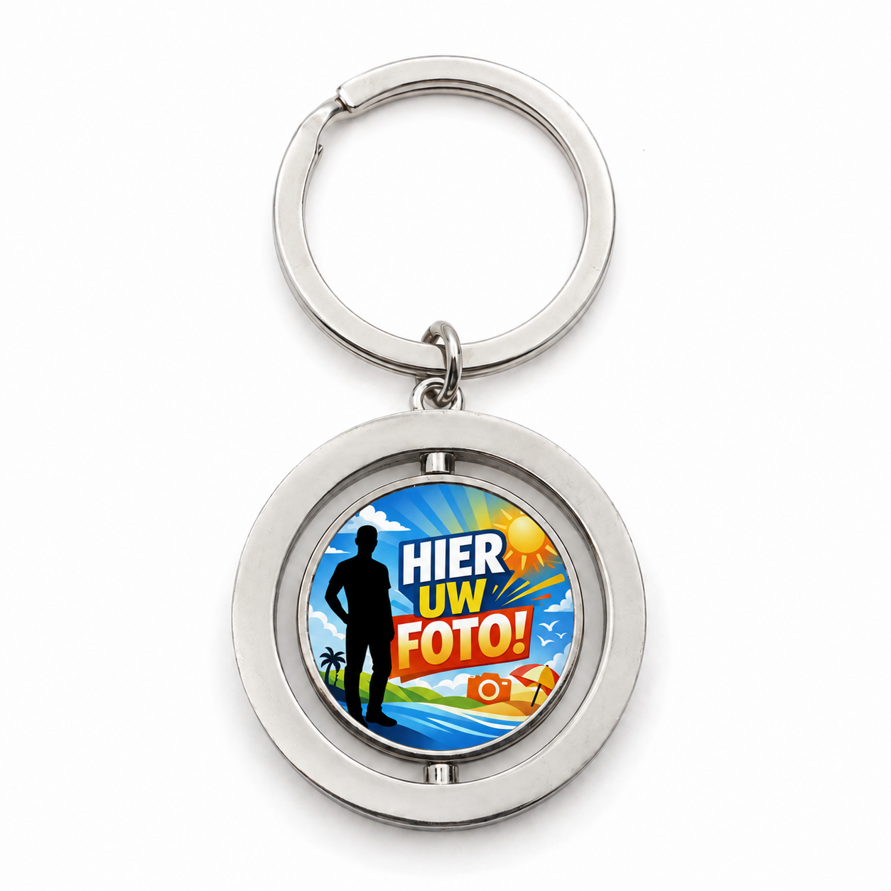 Gepersonaliseerde Sleutelhanger met Foto – Roterende Sleutelhanger met Dubbelzijdige Fotoprint – Draaibare Fotohanger / Sleutelring – Zilverkleurig – Persoonlijk Cadeau voor Hem en Haar