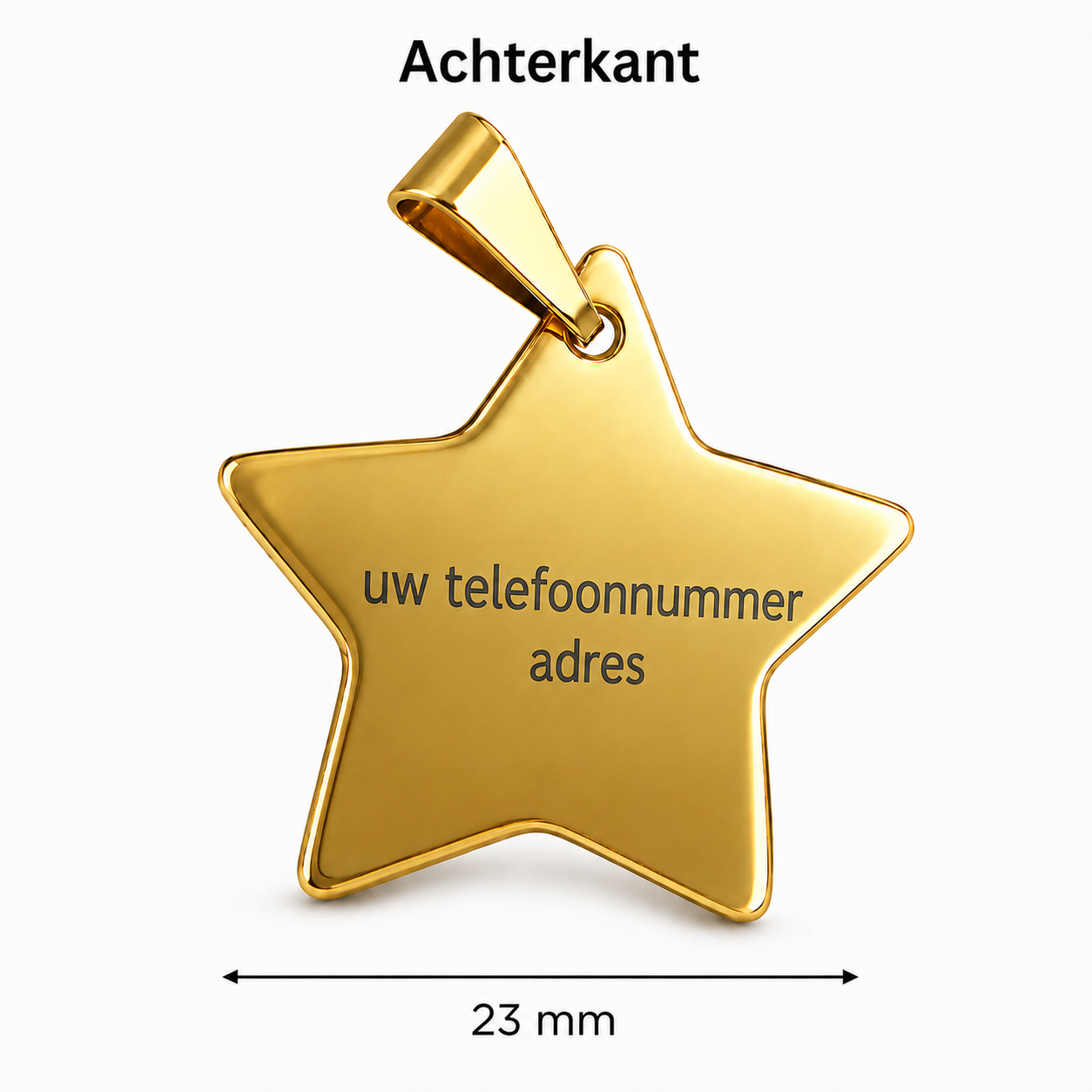 Gepersonaliseerde Hondenpenning Ster - Kattenpenning / Huisdierpenning - Gegraveerde ID-tag met naam, telefoonnummer en adres - Dubbelzijdig RVS naamplaatje - Goud - 23 mm