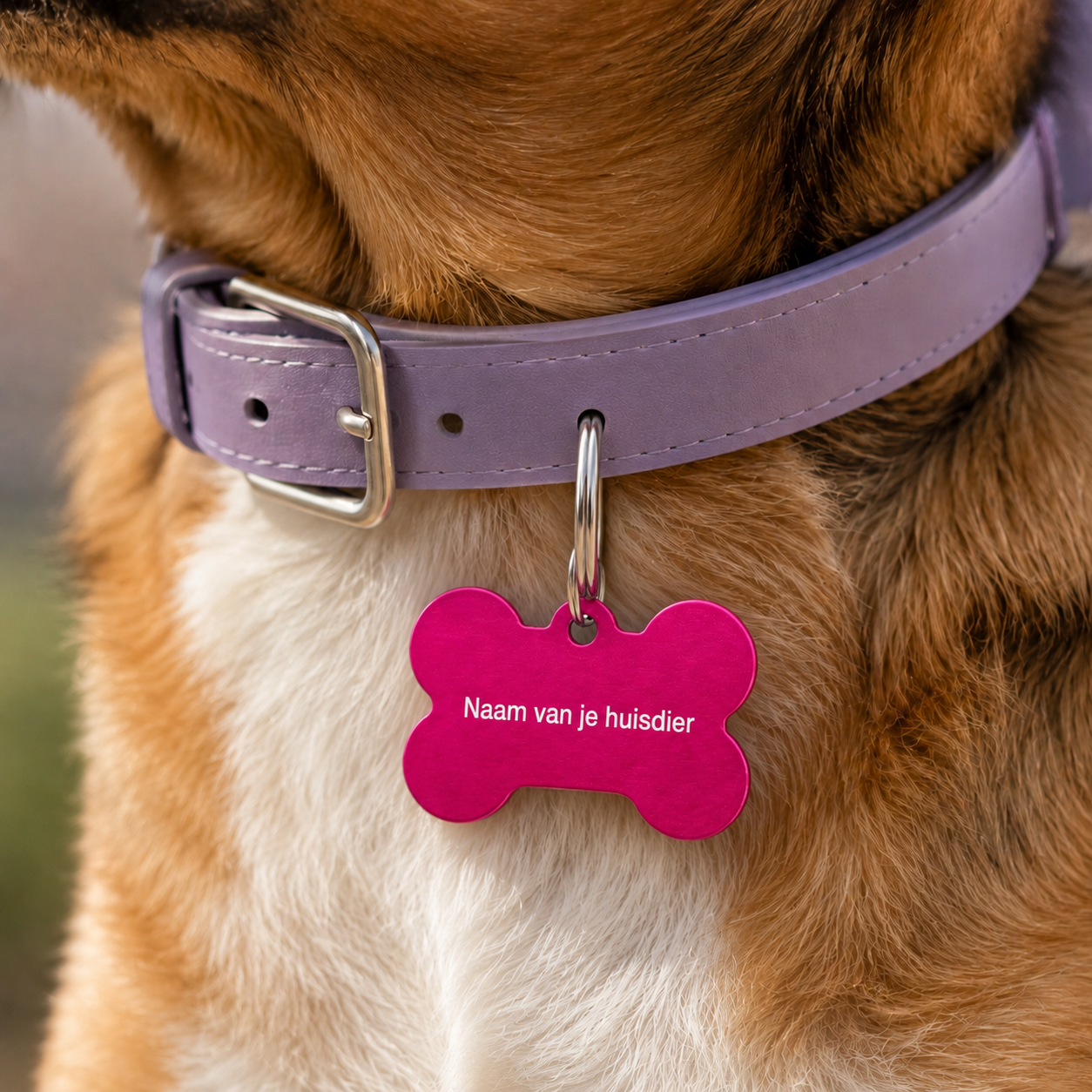 Gepersonaliseerde huisdierpenning voor hond en kat – Roze botvormige naamplaat huisdier van geanodiseerd aluminium – Dierenpenning met gravure – Naam, telefoonnummer en adres – 35 mm