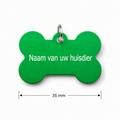 Gepersonaliseerde huisdierpenning voor hond en kat – Groene botvormige naamplaat huisdier van geanodiseerd aluminium – Dierenpenning met gravure – Naam, telefoonnummer en adres – 35 mm