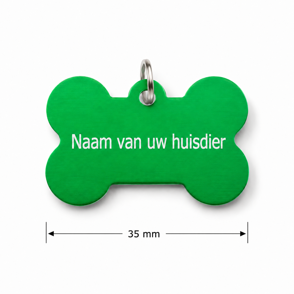 Gepersonaliseerde huisdierpenning voor hond en kat – Groene botvormige naamplaat huisdier van geanodiseerd aluminium – Dierenpenning met gravure – Naam, telefoonnummer en adres – 35 mm