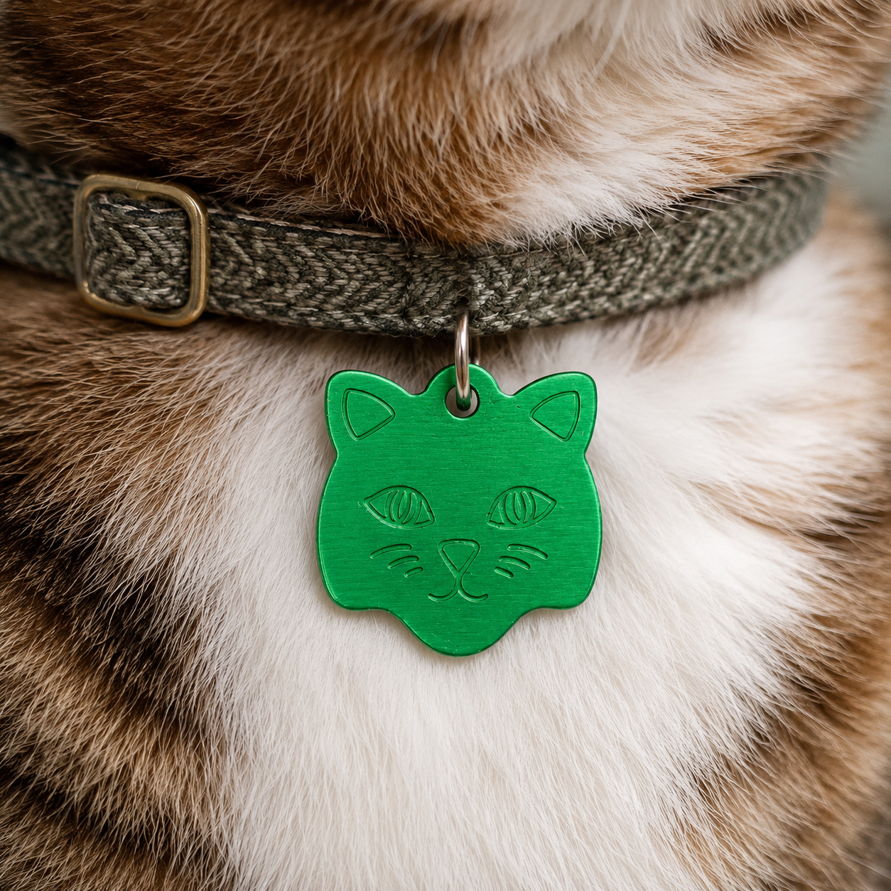 Groen Katten Naamplaatje voor Huisdier – Gepersonaliseerde Kattenpenning met Naam, Telefoonnummer of Adres – Aluminium ID Tag / Adresplaatje voor Kat, Kitten en Halsband – 22 mm