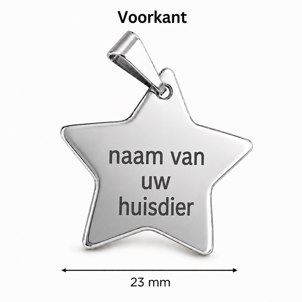 Gepersonaliseerde Hondenpenning Ster - Kattenpenning / Huisdierpenning - Gegraveerde ID-tag met naam, telefoonnummer en adres - Dubbelzijdig RVS naamplaatje - Zilver - 23 mm