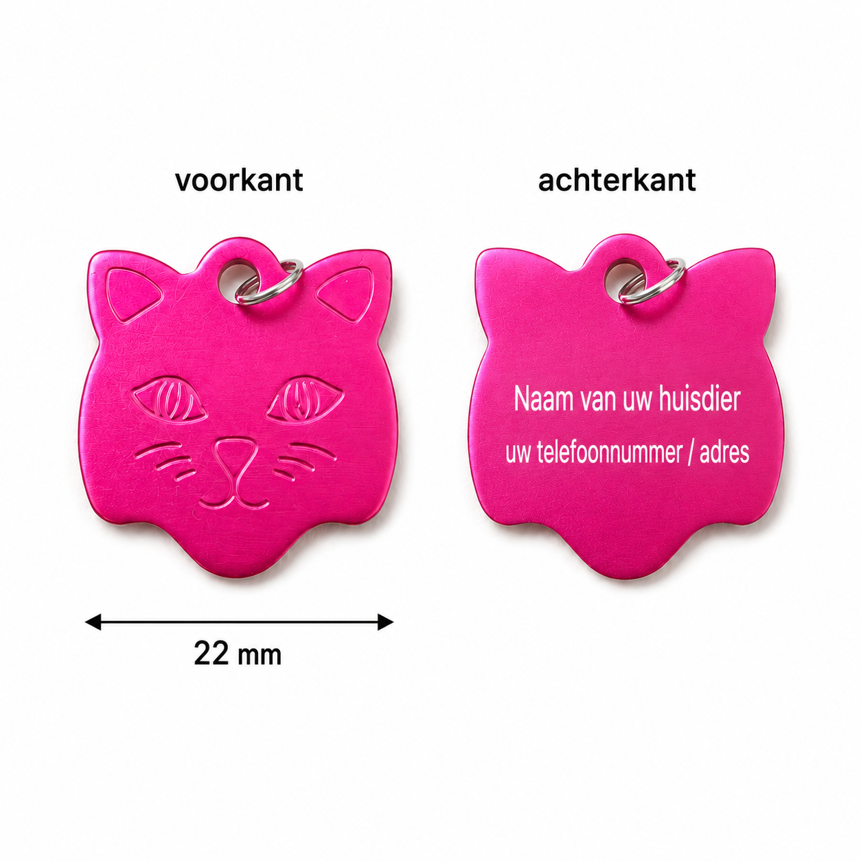 Roze Katten Naamplaatje voor Huisdier – Gepersonaliseerde Kattenpenning met Naam, Telefoonnummer of Adres – Aluminium ID Tag / Adresplaatje voor Kat, Kitten en Halsband – 22 mm