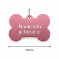 Gepersonaliseerde huisdierpenning voor hond en kat – Lichtroze botvormige naamplaat huisdier van geanodiseerd aluminium – Dierenpenning met gravure – Naam, telefoonnummer en adres – 35 mm