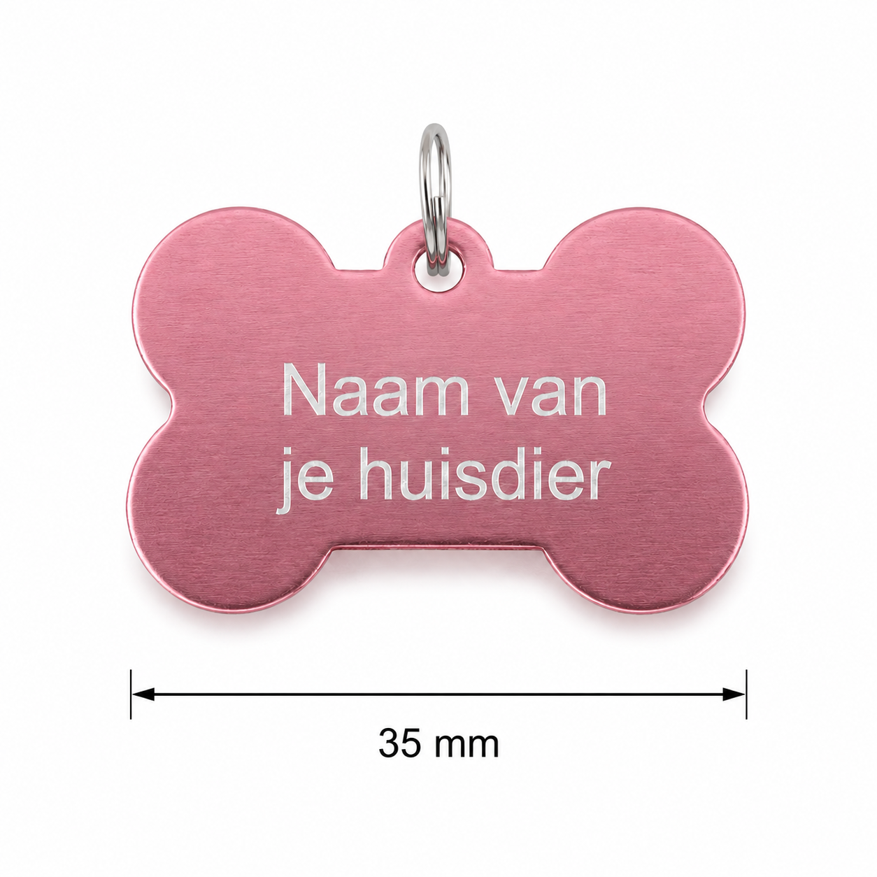 Gepersonaliseerde huisdierpenning voor hond en kat – Lichtroze botvormige naamplaat huisdier van geanodiseerd aluminium – Dierenpenning met gravure – Naam, telefoonnummer en adres – 35 mm